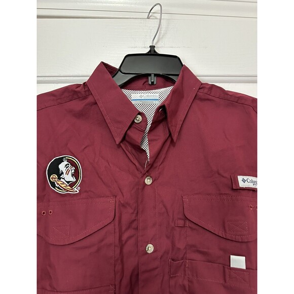 Columbia FSU Florida State Seminoles Vented Bonehead Fishing Shirt Garnet Mens M - Picture 2 of 4